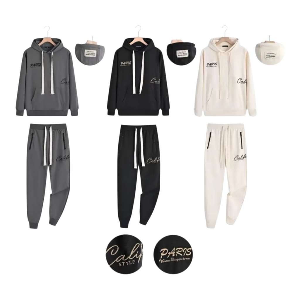 Tuta Completa Paris Streetwear Uomo – Beige Nero Grigio