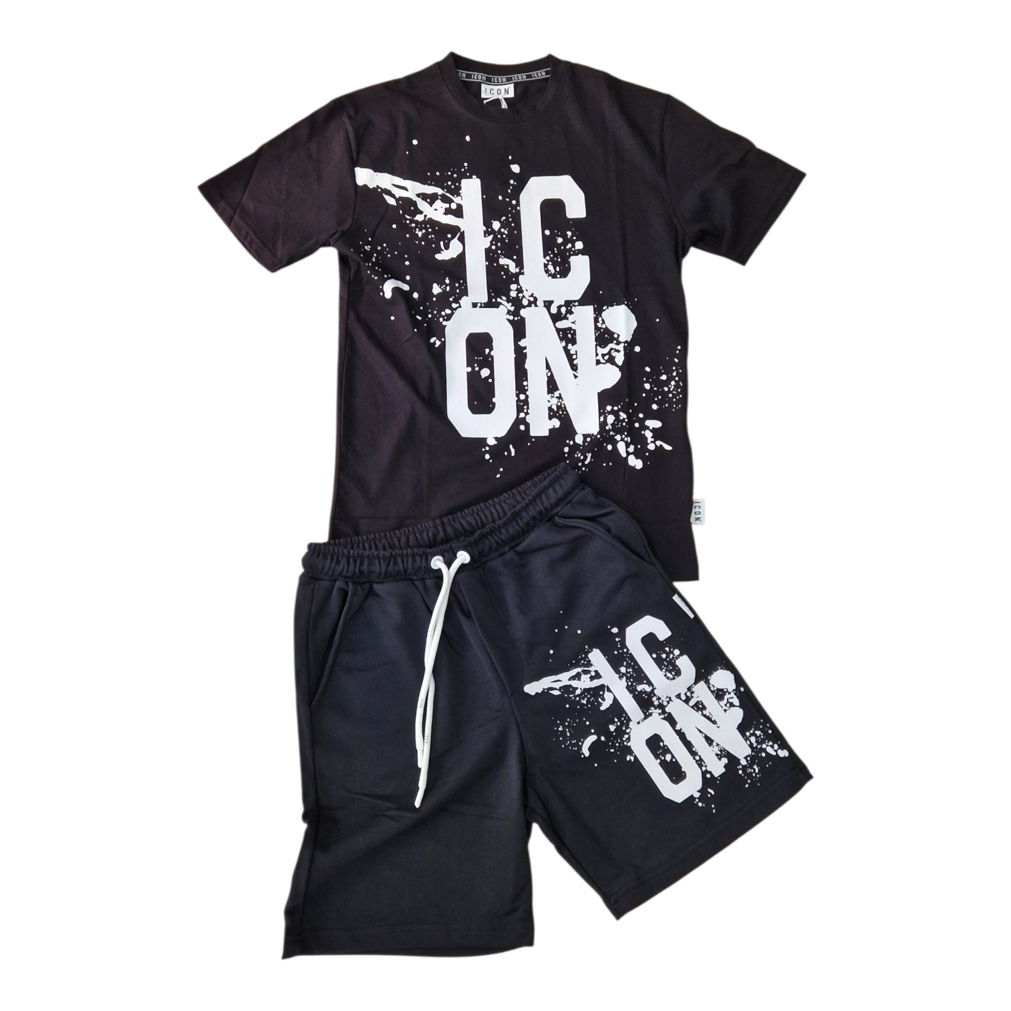 Completo Icon Nero Schizzi – T-Shirt e Bermuda Streetwear Uomo