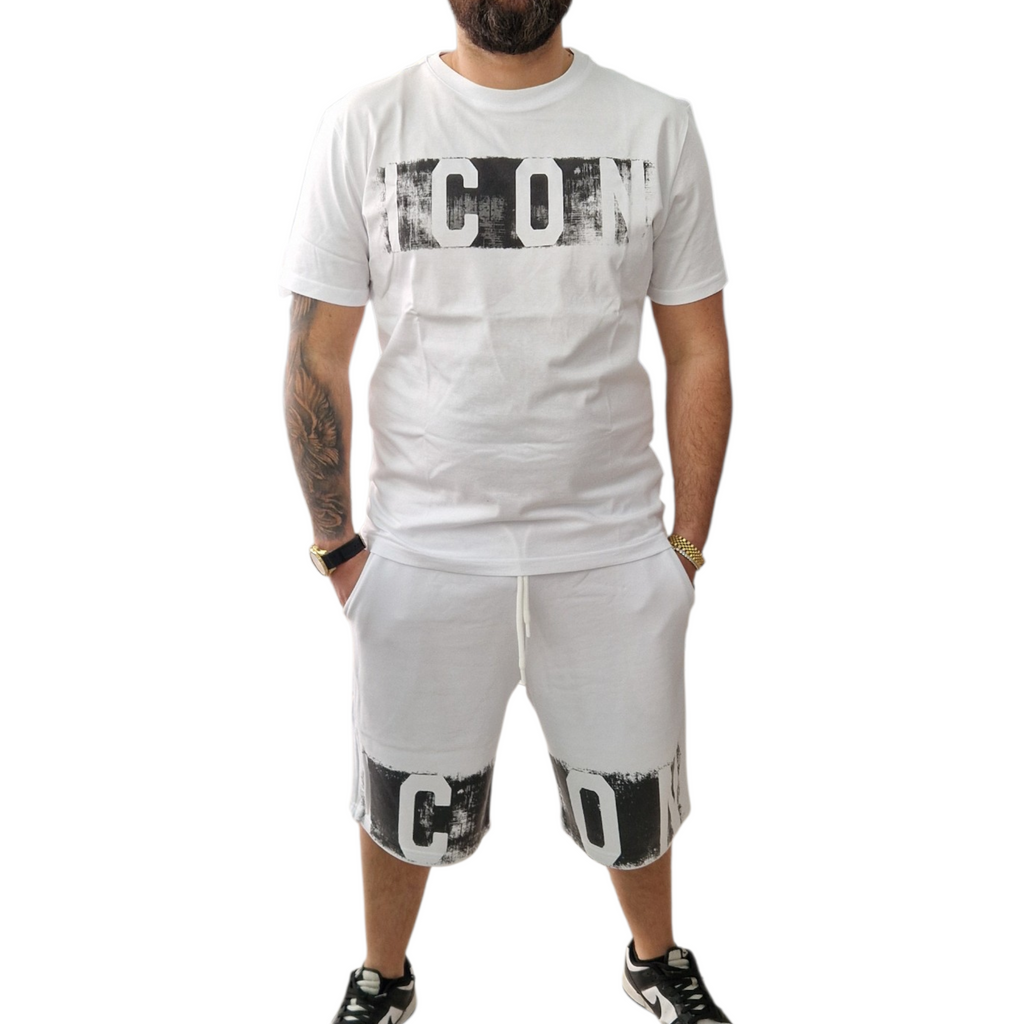 Completo Icon Bianco e Nero – T-Shirt e Bermuda Streetwear Uomo