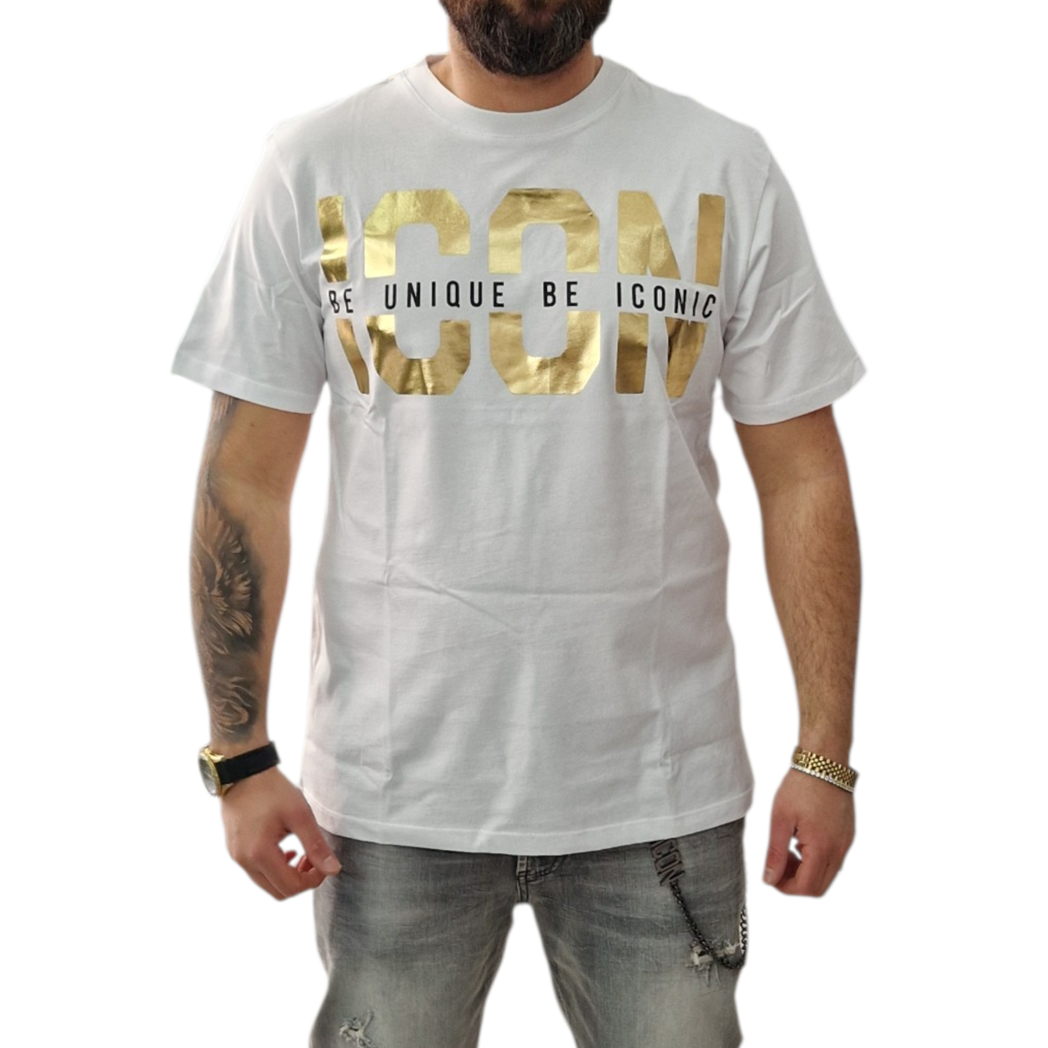 T shirt icon bianca oro