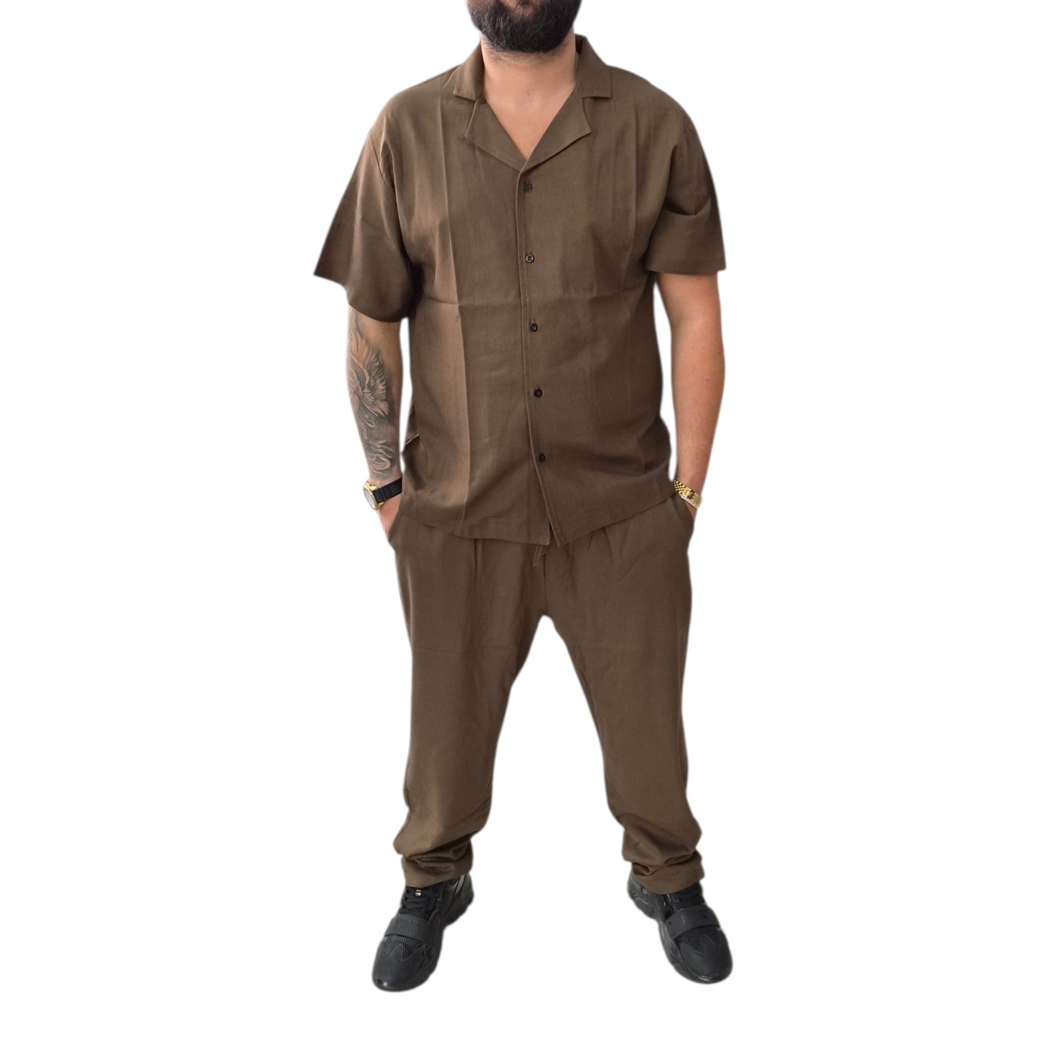 Coordinato in lino marrone