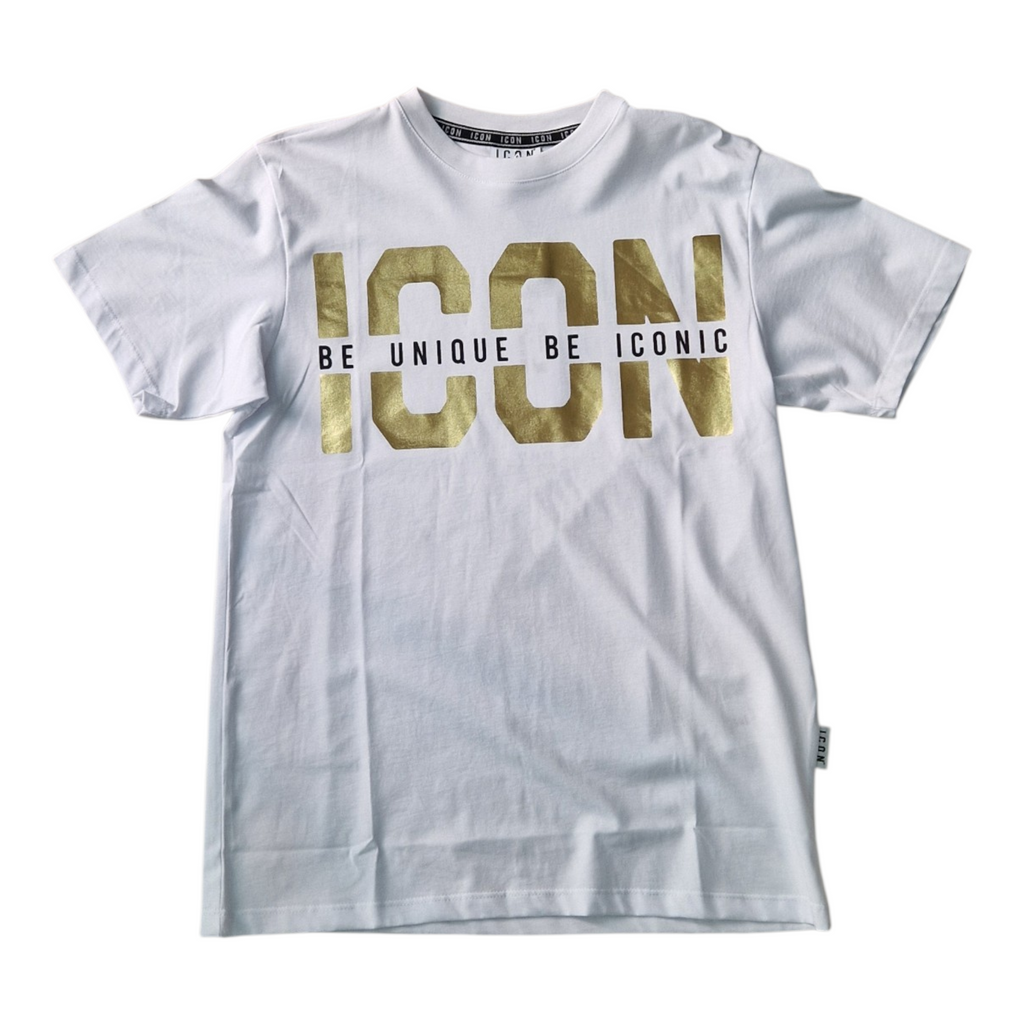 T-Shirt Icon Bianca e Oro – Streetwear Premium Uomo Cotone 100%