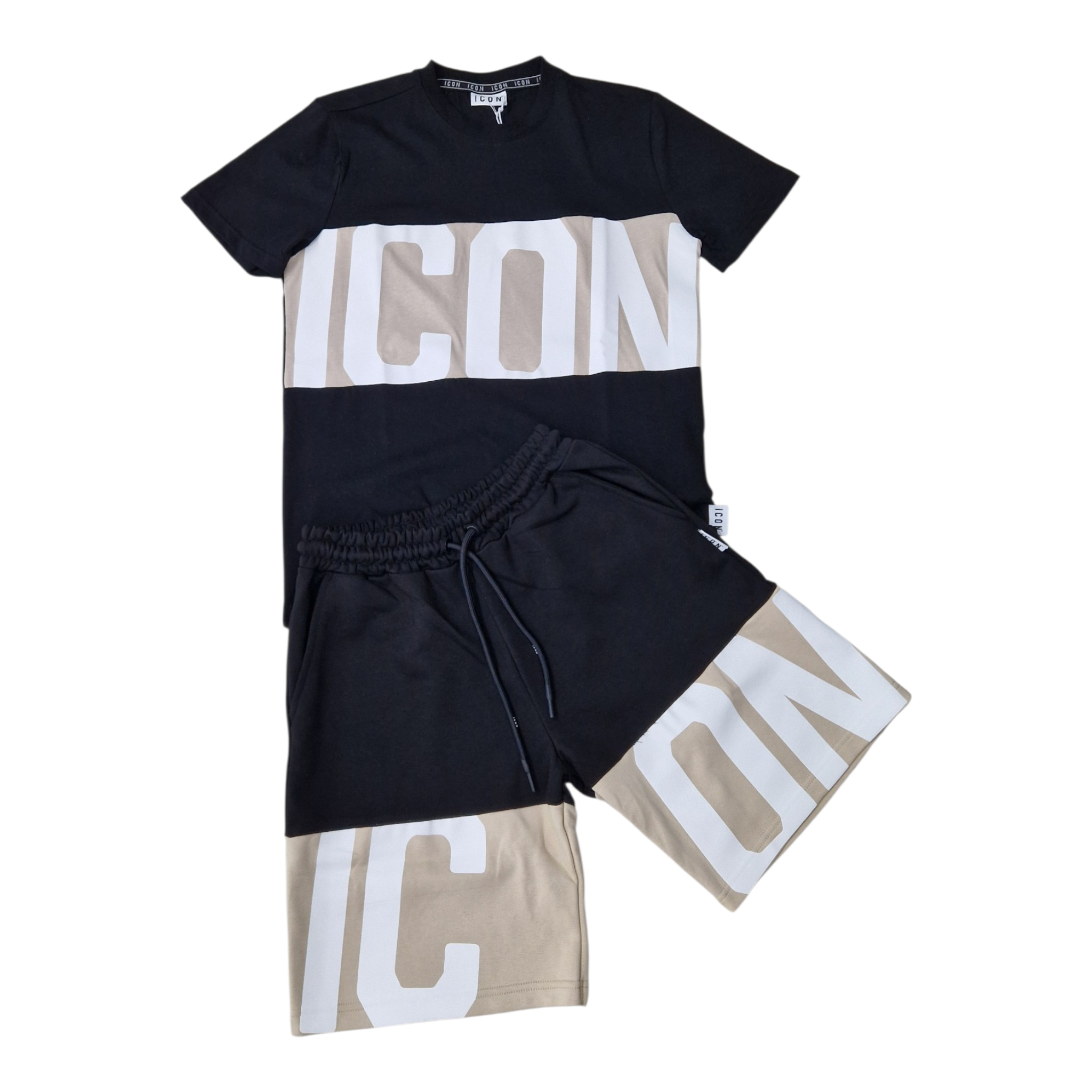 Completo Icon Bicolor Nero e Beige – T-Shirt e Bermuda Streetwear
