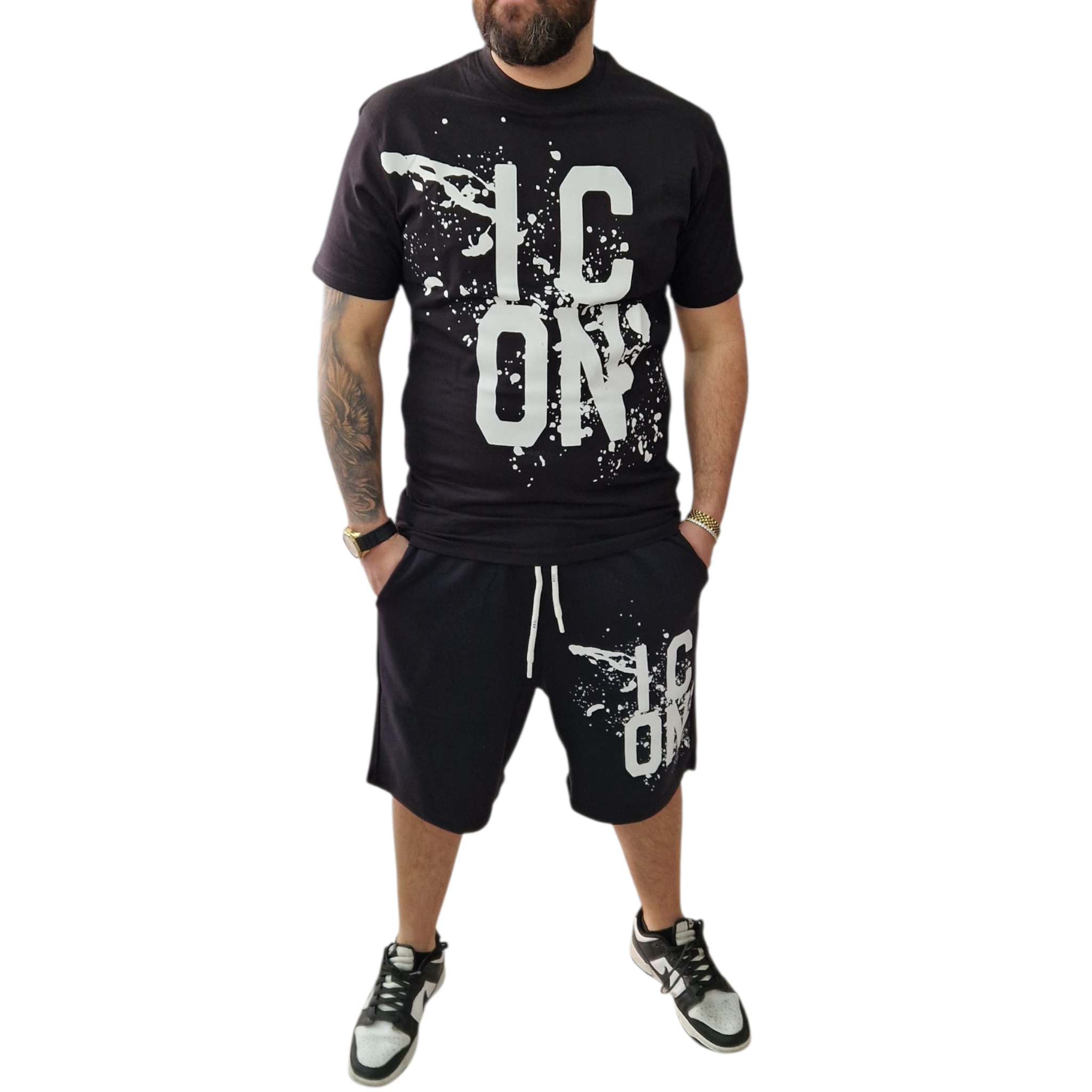 Completo Icon Nero Schizzi – T-Shirt e Bermuda Streetwear Uomo