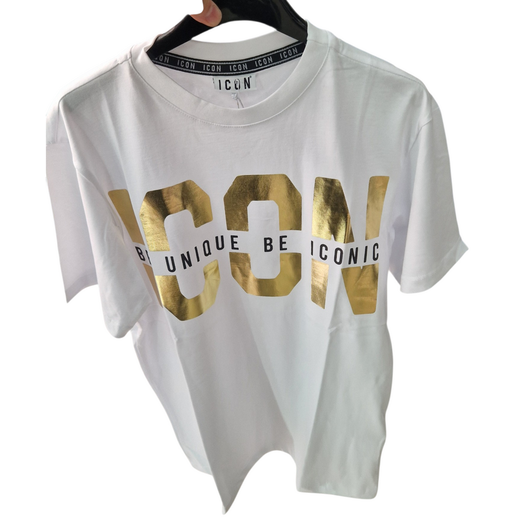 T-Shirt Icon Bianca e Oro – Streetwear Premium Uomo Cotone 100%